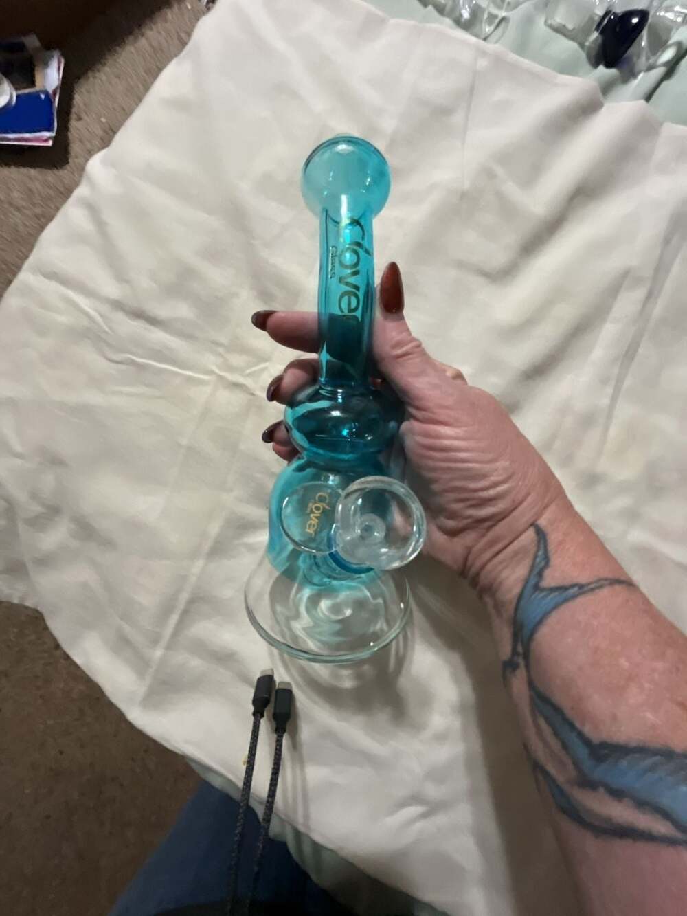 Clover Glass Blue Glass Mini Water Piece